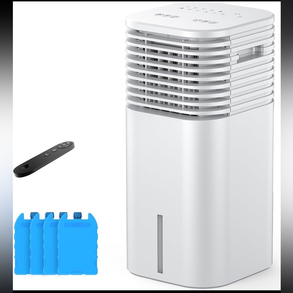 White Portable Air Cooler with Remote and 2 Ice Packs